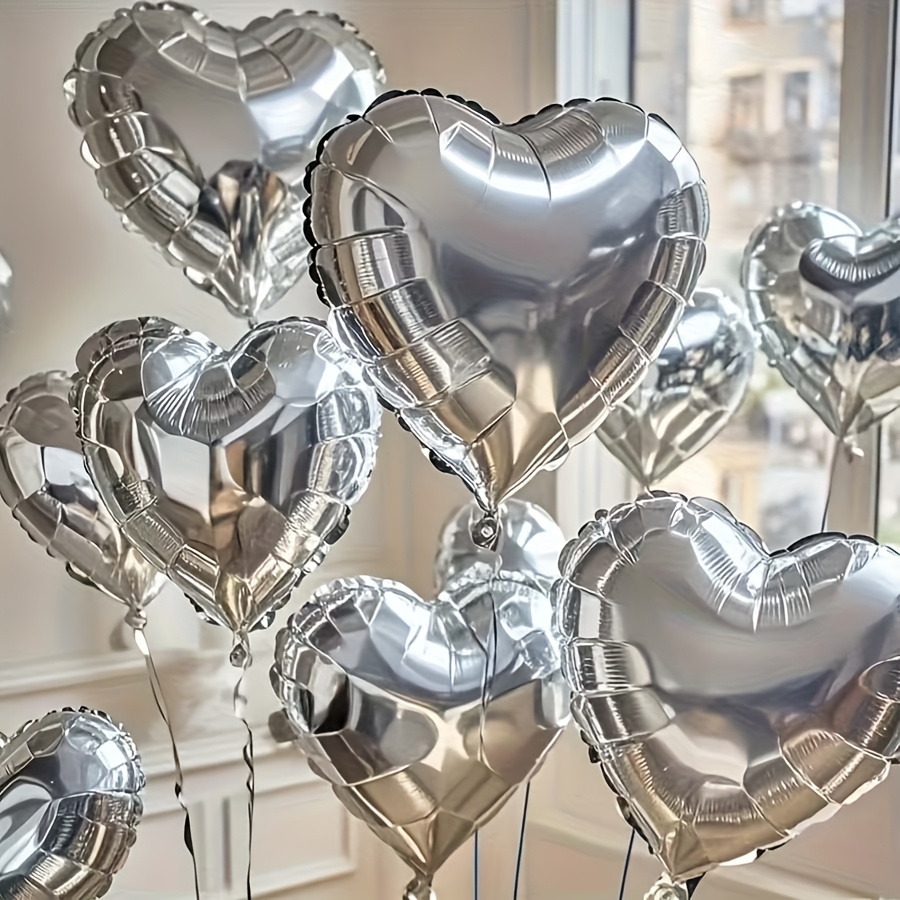10pcs 18-inch Silvery Board Film Heart-shaped Balloon Set, Suitable For Valentine's Day, Wedding, Christmas, New Year, Birthday And Silvery Theme Party