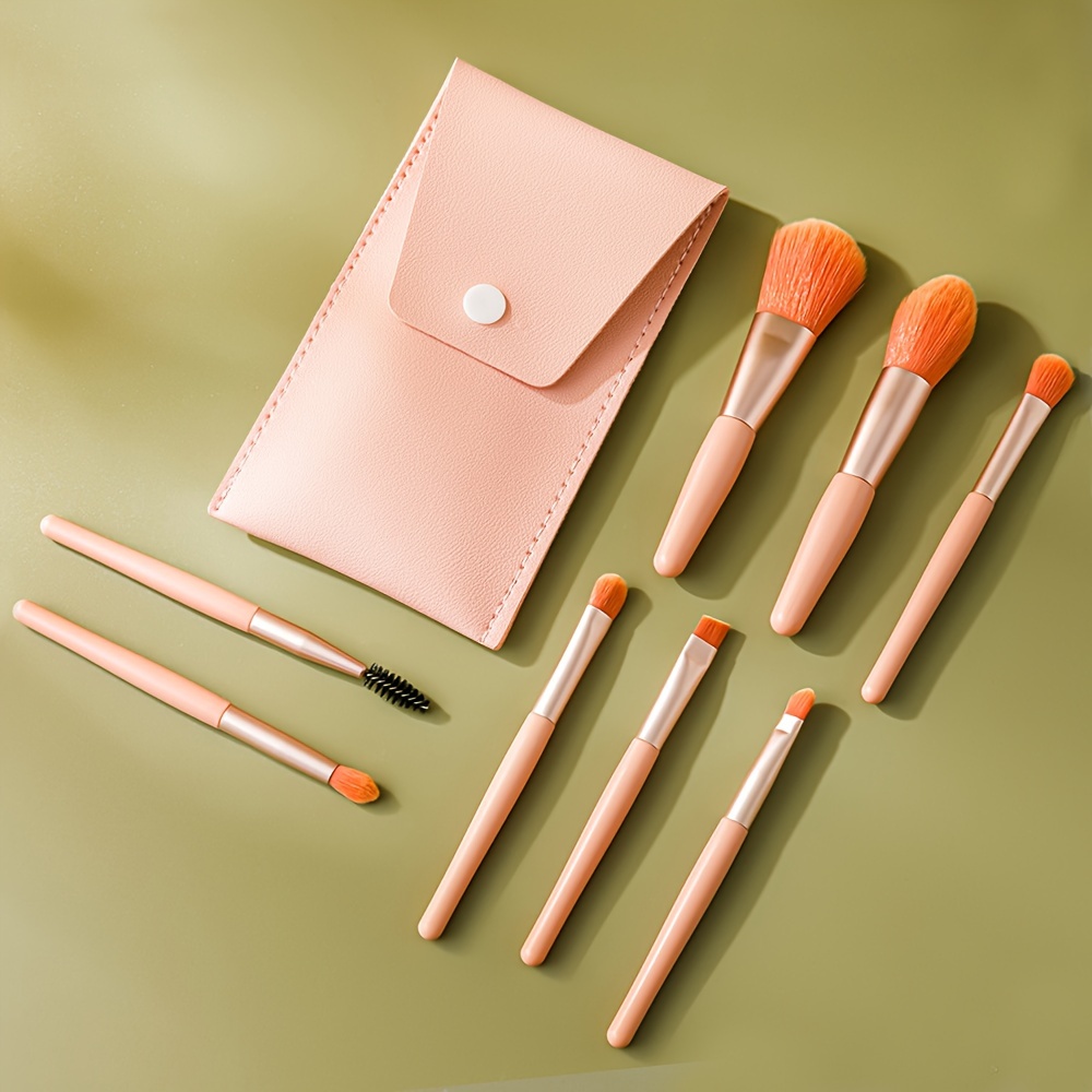 TEMU A Set Of 8 New Morandi Portable Loose Powder Eyeshadow Brushes Makeup Tools, Including Mini Brushes And A Brush Bag.