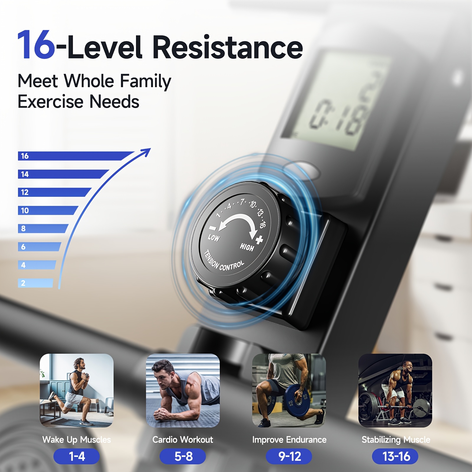 YPOO Magnetic Rowing Machine, Wireless & App Supported