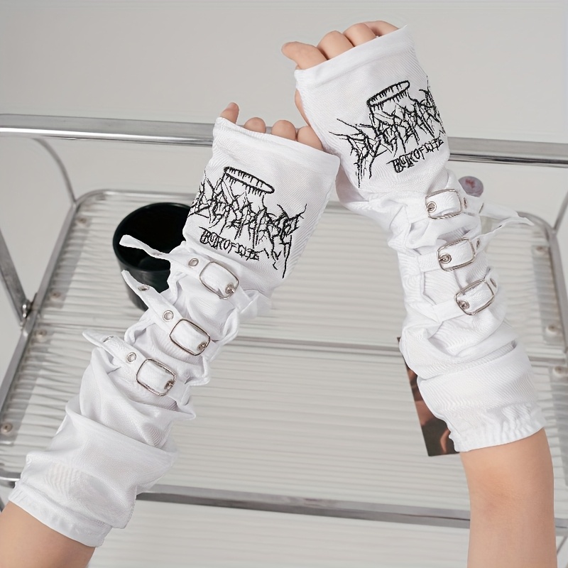 1 pair punk y2k post apocalyptic embroidered cuffs black - Temu Poland