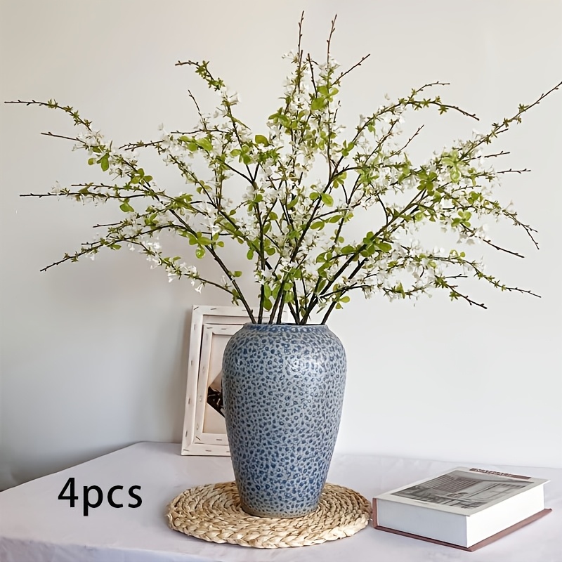 4pcs Artificial Plants Green Snow Willow Faux Branches For Vase Faux Greenery Stems, Artificial Branches Fake Plants For Shop Home Decor