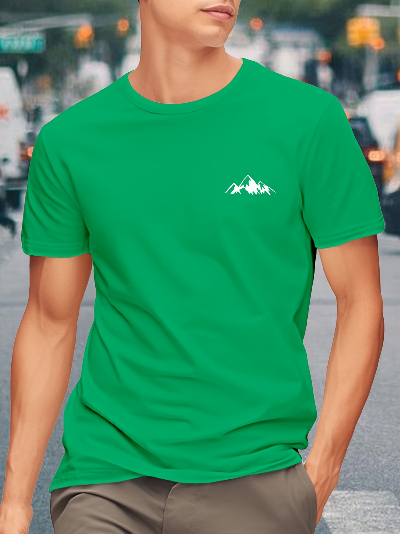 Men'S Heavyweight 180gsm Mountain Graphic T-Shirt - Minimalist Black Line Drawing, Non-Stretch Fabric for Gym, Hiking, Casual Casual Attire - Everyday Essential Tee for Outdoor Enthusiasts, Hiking Apparel, Round Neckline Shirt, Durable Casualwear, Gym Clothing, Basic Style, Breathable Material, Short Sleeve Top, Active Lifestyle