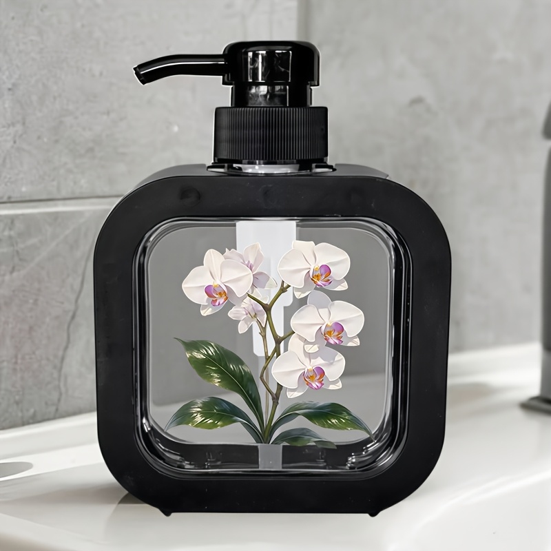 TEMU 1pc, Home Bathroom Dispenser, Soap Lotion Pump Bottle With Orchid Design, Manual Pump Refillable Bottle, Made Of Sturdy Plastic, Reusable