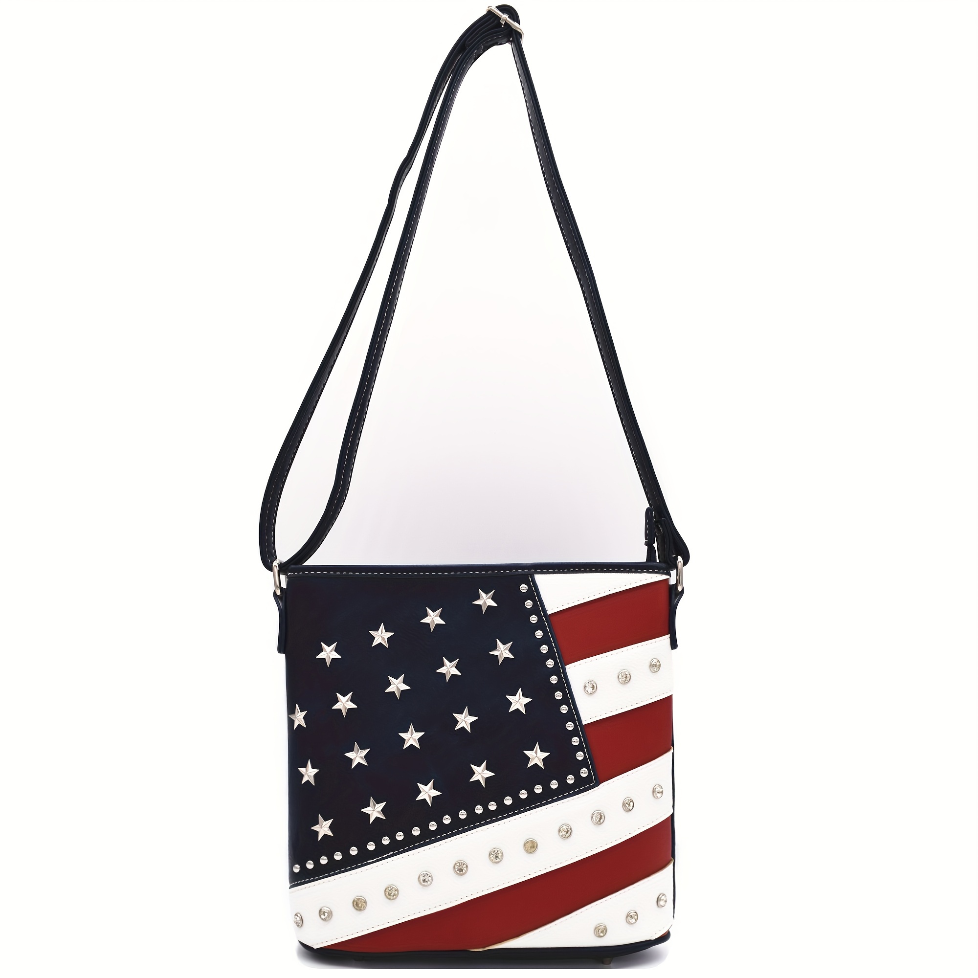 

American Flag Stars And Stripes Studs Crossbody Handbag Usa Patriotic Women Purse Single Shoulder Bag