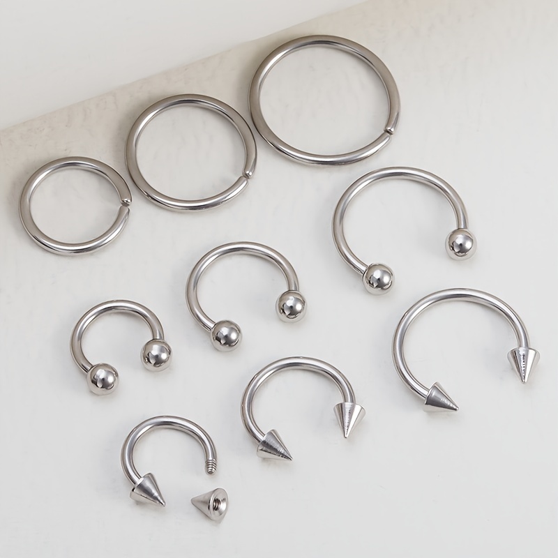 

9pcs Anneau de Septum en Acier Inoxydable Fer à Cheval Labret Monroe Anneaux de Lèvre Créoles Tragus Boucles d'Oreilles Clous Bijoux de Piercing Calibre 16