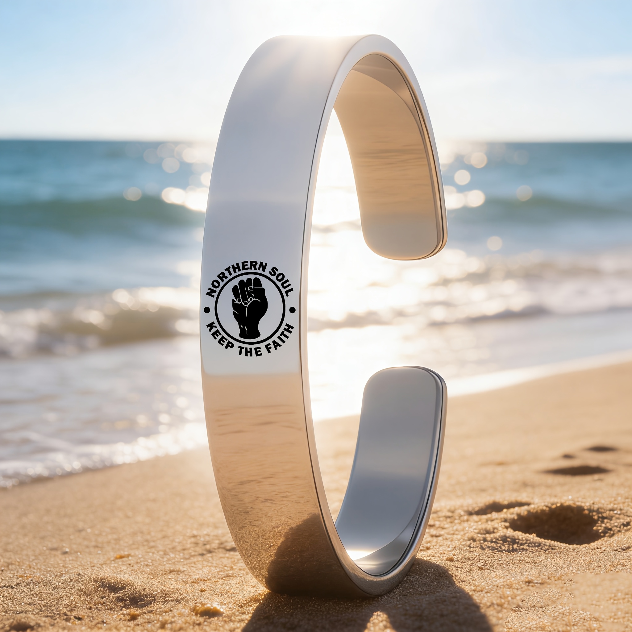 Keep The Faith Stainless Steel Open Bangle Bracelet
