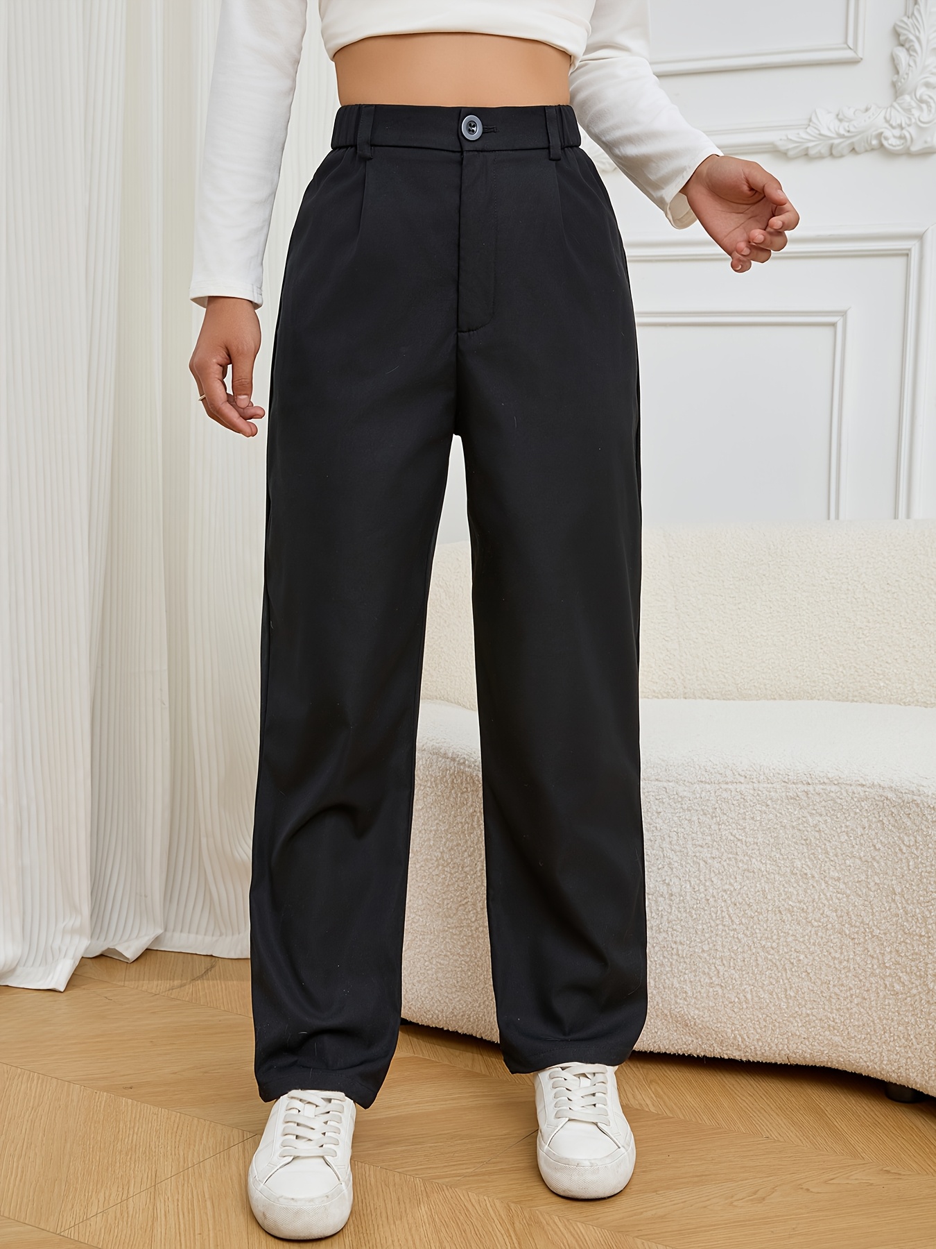 Women'S Black Straight-Leg Casual Trousers