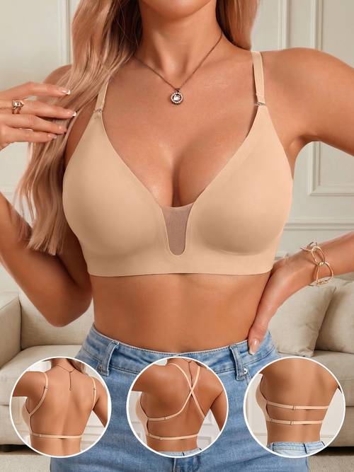 1pc womens versatile seamless deep plunge bra multi way wear matching off shoulder and backless casual lingerie