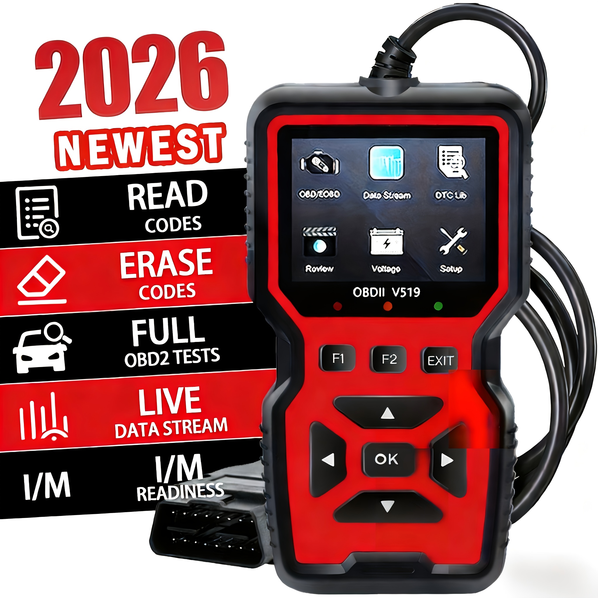 2026 V519 Professional Scanner - Usb Professional Advanced Obdii/eobd Car Diagnostic Scan Tool, Battery Tester, I/m Readiness, Fault Code , For All Obd Ii Cars , No Battery Required