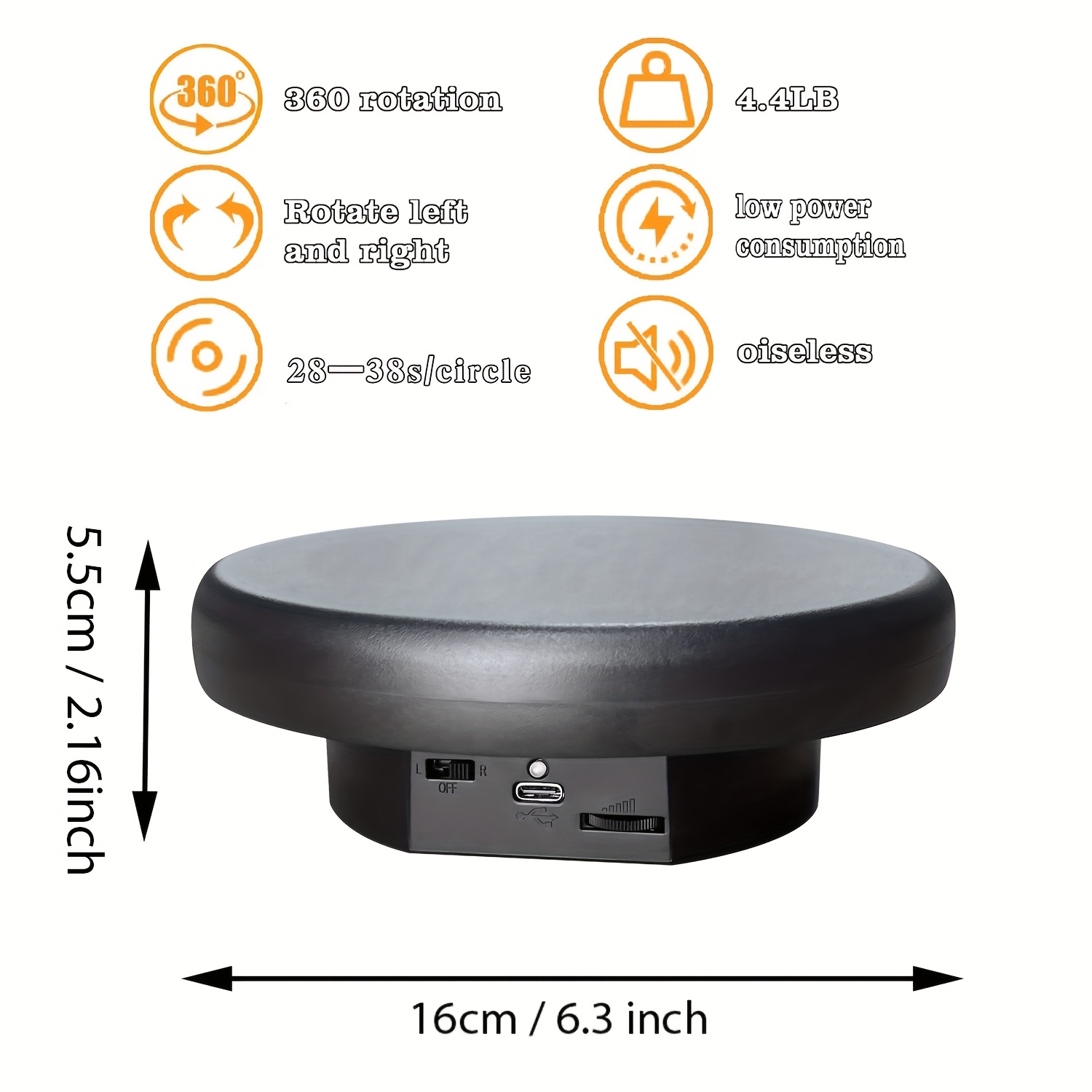 E-shop Kompakte Pilz-förmige Drehplatte – Hochbelastbar mit 3 kg/6,6 lbs Kapazität, USB-betrieben (5V), tragbare Schreibtisch-Display für Fotografie,