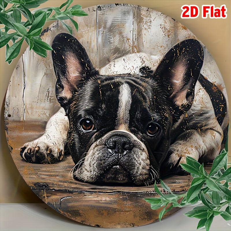 TEMU 2d Flat, 1pc Vintage French Bulldog Aluminum Metal Sign, 8x8 Inch Round Wall Hanging Decor, Print, Multipurpose Home & Dormitory Decoration, No