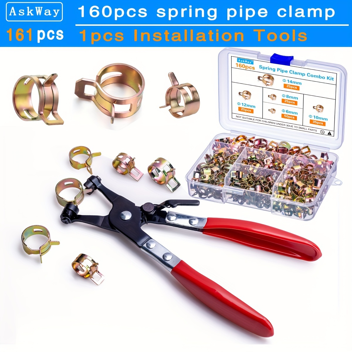 

161pcs Spring Hose Clamp Tool Kit, Fuel Pipe Clamp, Gas Pipe Clamp, Water Pipe Clamp, Used For Automobile Fuel Pipes, Gas Pipes, And Various Water Pipes