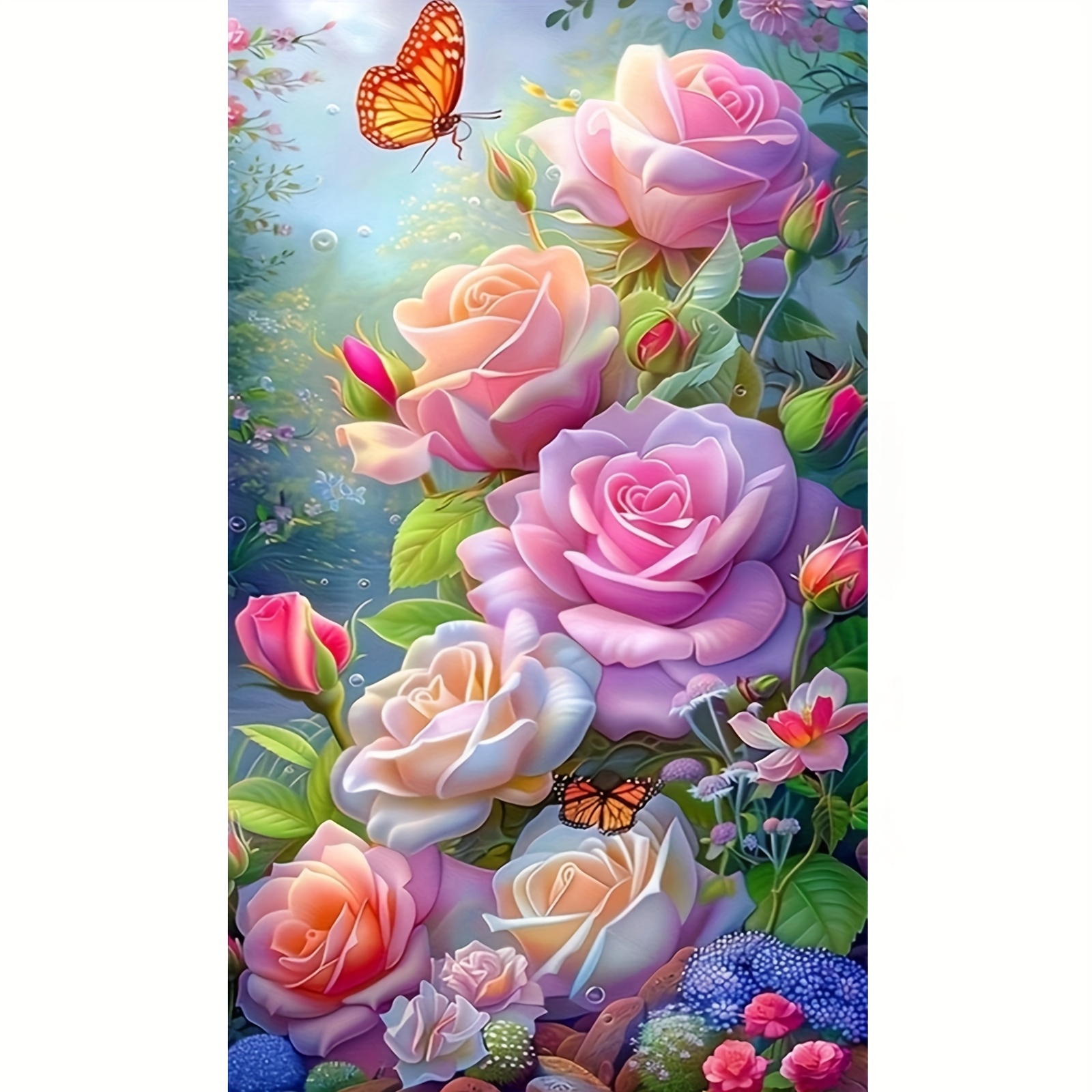 TEMU Kit de Broderie Florale Créatif Grande Taille, Ensemble d'Art Vibrant DIY avec Tissu 11CT – Peinture sur Toile, Fils, Aiguille et Instructions