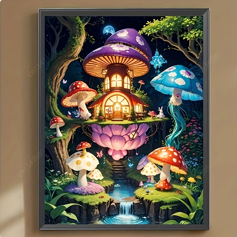 

5d Diamond Painting Kit - Cartoon Mushroom House Theme, Round Acrylic Diamonds, Diy Mosaic Art Embroidery Cross Stitch, Full Drill Diamond Art Craft For Wall Decor, 40x50cm Frameless Set