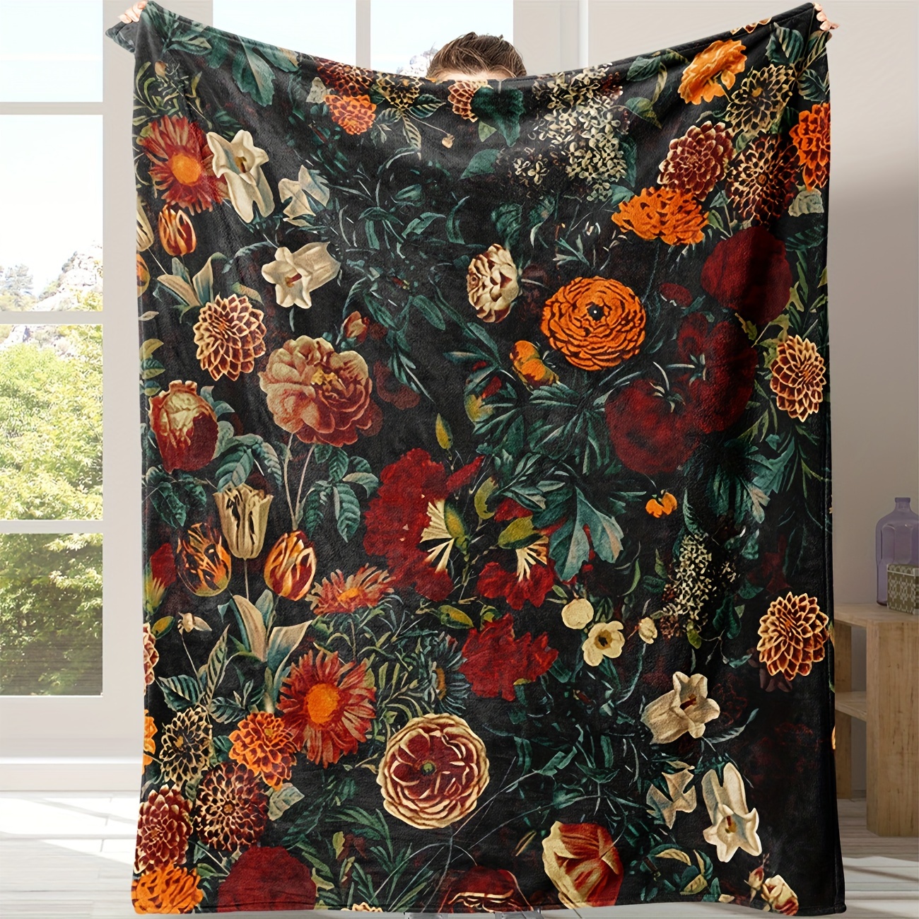 

1pc Flower Blanket, Soft And Comfortable Flannel Blanket, For School Dormitory Office Lunch Break, Warm And Comfortable 4 Seasons Camping Blanket