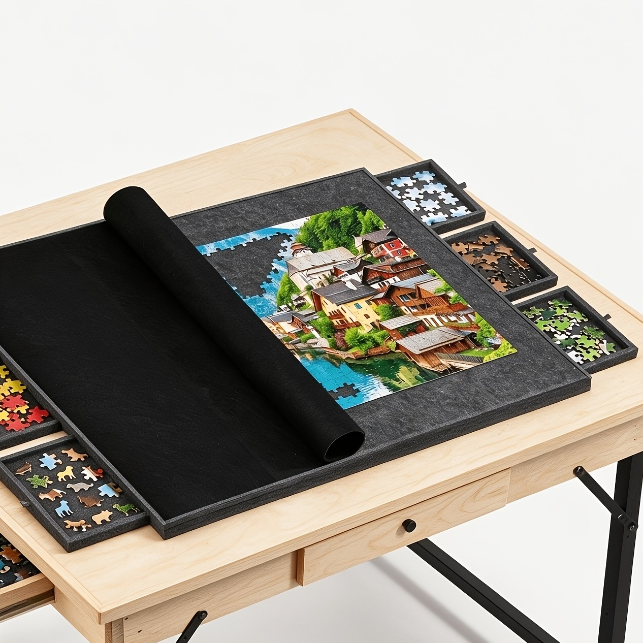 TEMU Foldable Puzzle Board For 2000pcs, Portable Lightweight Puzzle Mat With 6 Storage Drawers And Cover Lid, 3 Adjustable Tilt Puzzle Game Desk For