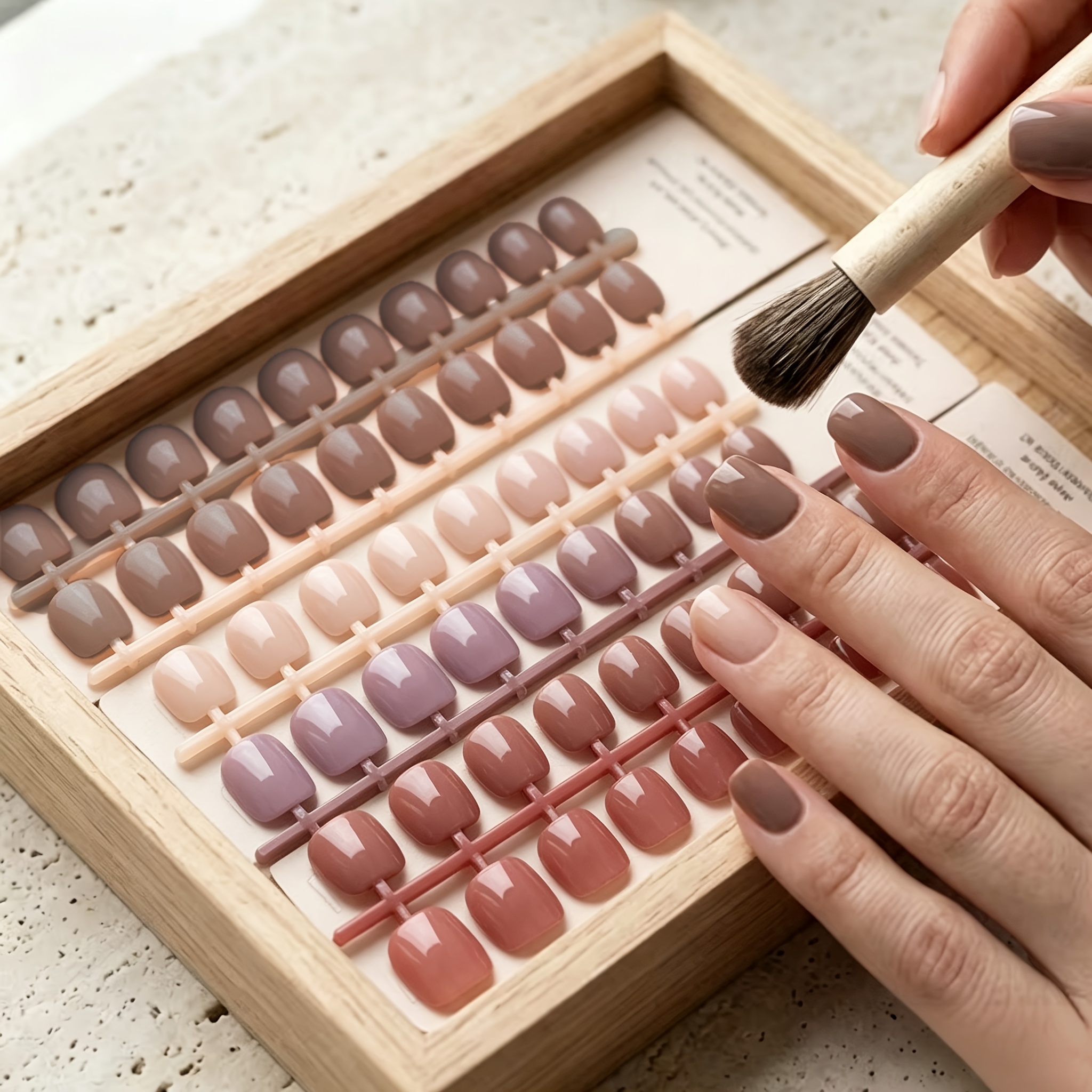 TEMU 98pcs Set: 96 Press-on Nails + 1 Nail Gel + 1 Nail Buffer Stick. Short Square -on Nail Tips - Multiple Stunning Shades, Suitable For , The For