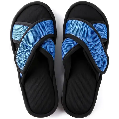 mens casual open toe slippers with adjustable strap and memory foam breathable lightweight slippers for indoor home