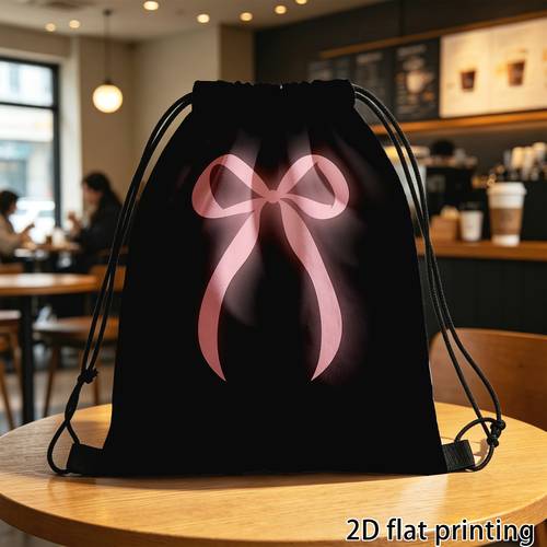 womens pink bow heart backpack soft shell gym bag with adjustable shoulder straps drawstring closure and security cord bow decoration suitable for travel machine washable bag bow 2d 2d flat