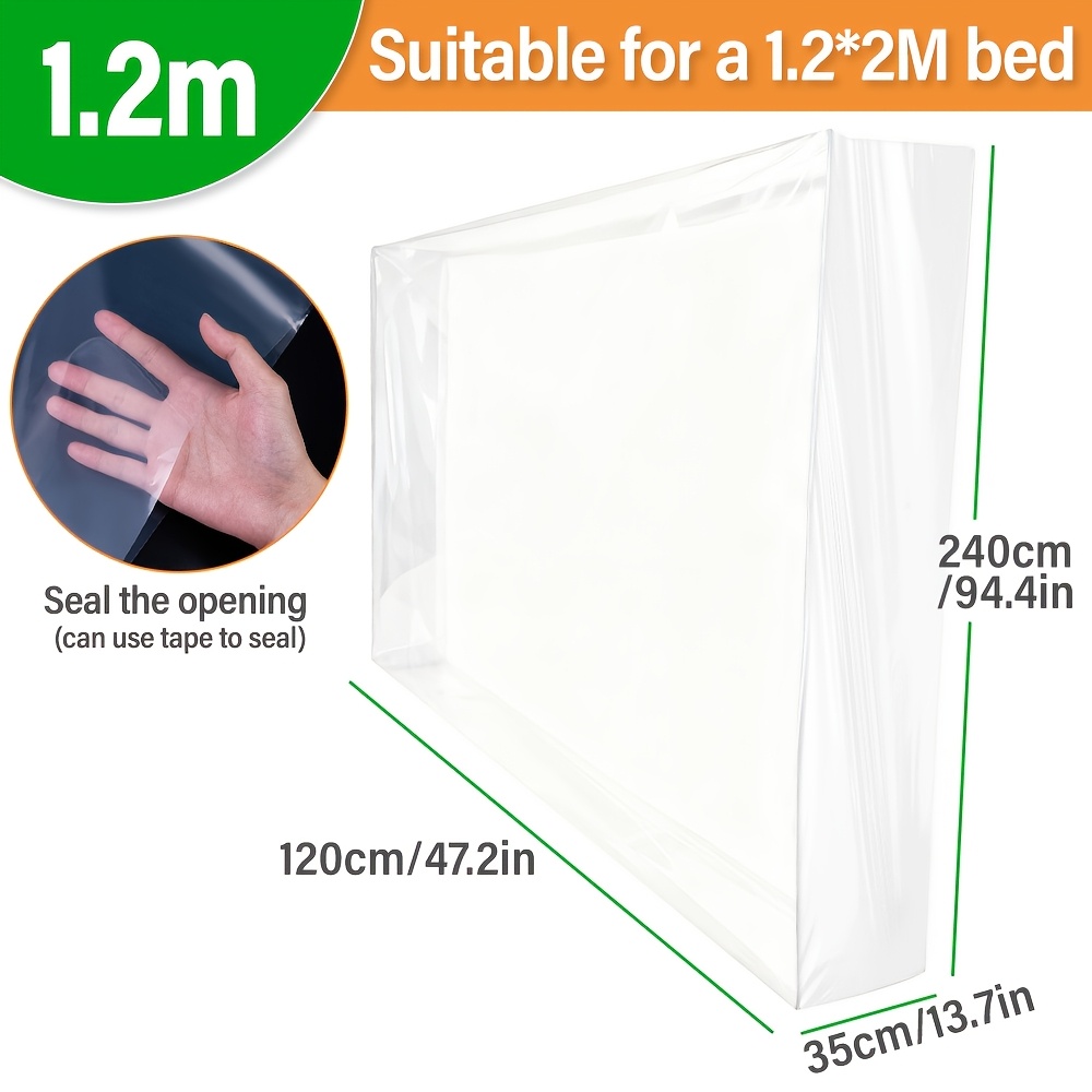 TEMU [1 Pe Mattress Protector] 90/120/150/180/200cm Multiple Sizes , 0.08mm Pe Material, Transparent, Moving And Storage Protective Cover, Suitable