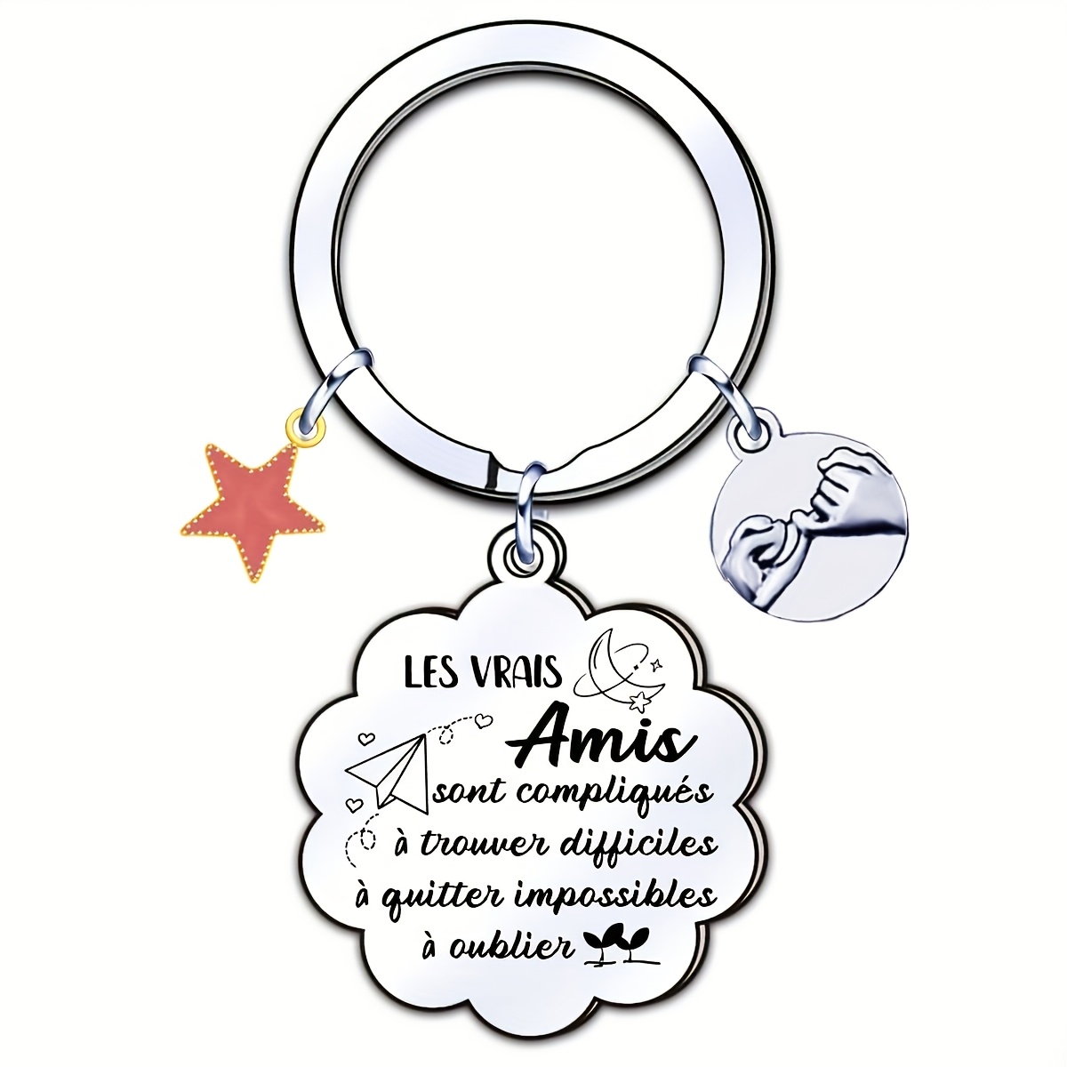 

1 porte-clés en acier inoxydable avec une française , thème de l'alphabet, en de , porte-clés décoratif pour femme avec boucle d'anneau - Cadeau d'anniversaire parfait pour et