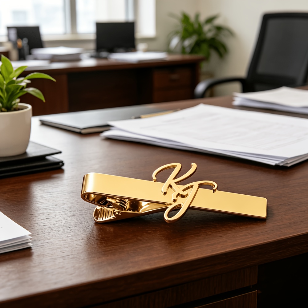 Custom Couple's Letter Golden Tie Clip, Personalized Script Initial Design