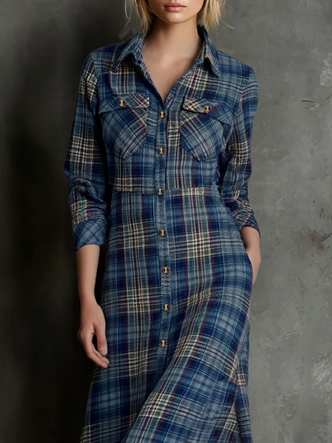 womens vintage a line button front dress collar long