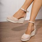 sandalias de cuña con correa en el tobillo para mujer, color negro, punta redonda y de cuerda - zapatos elegantes para vacaciones en , calzado de | correa delgada al tobillo | tejida de cuerda