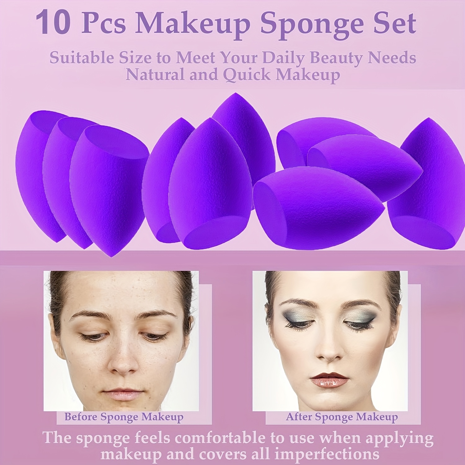 

10pcs Makeup Sponge Set, Beauty Sponges , Make Up Sponges For Liquid, Foundation, Powder, Concealer, Cream (purple)