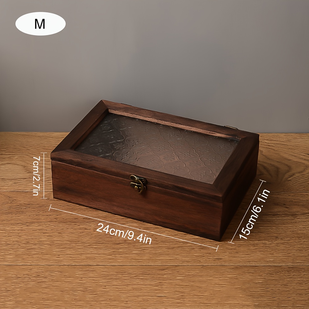 Image of Wooden Retro Storage Box Household Dustproof Flip Jewelry Box Flower Glass Desktop Storage Box, Jewelry Boxes