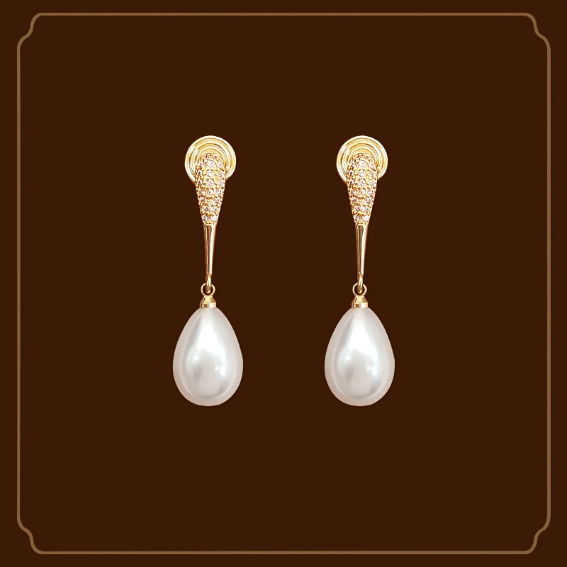 TEMU Une paire de boucles d'oreilles élégantes et de , longues et haut de gamme, avec synthétique, en cuivre, à perçage pour femmes, idéales pour ,
