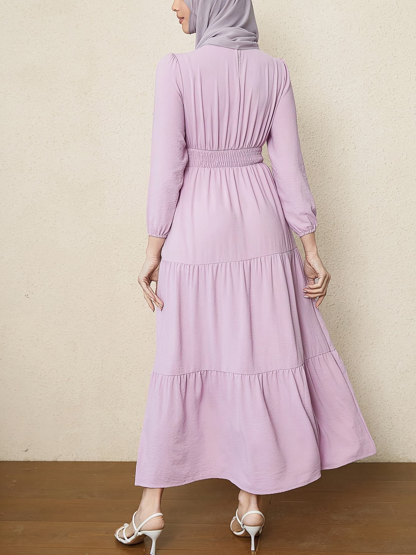 middle eastern solid color elegant womens dress - Temu Oman