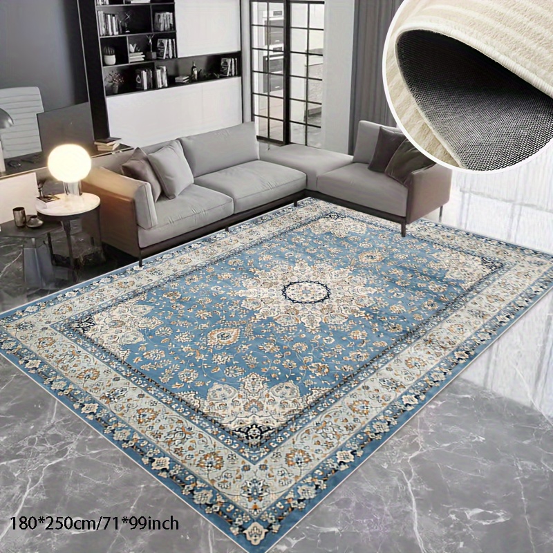 

Living Room Bedroom Faux Cashmere Area Rug Scandinavian Vintage Floral Blue Carpet, Non-slip Soft Washable Office Carpet Home, Outdoor Carpet, Etc.; Indoor And Outdoor Are Available