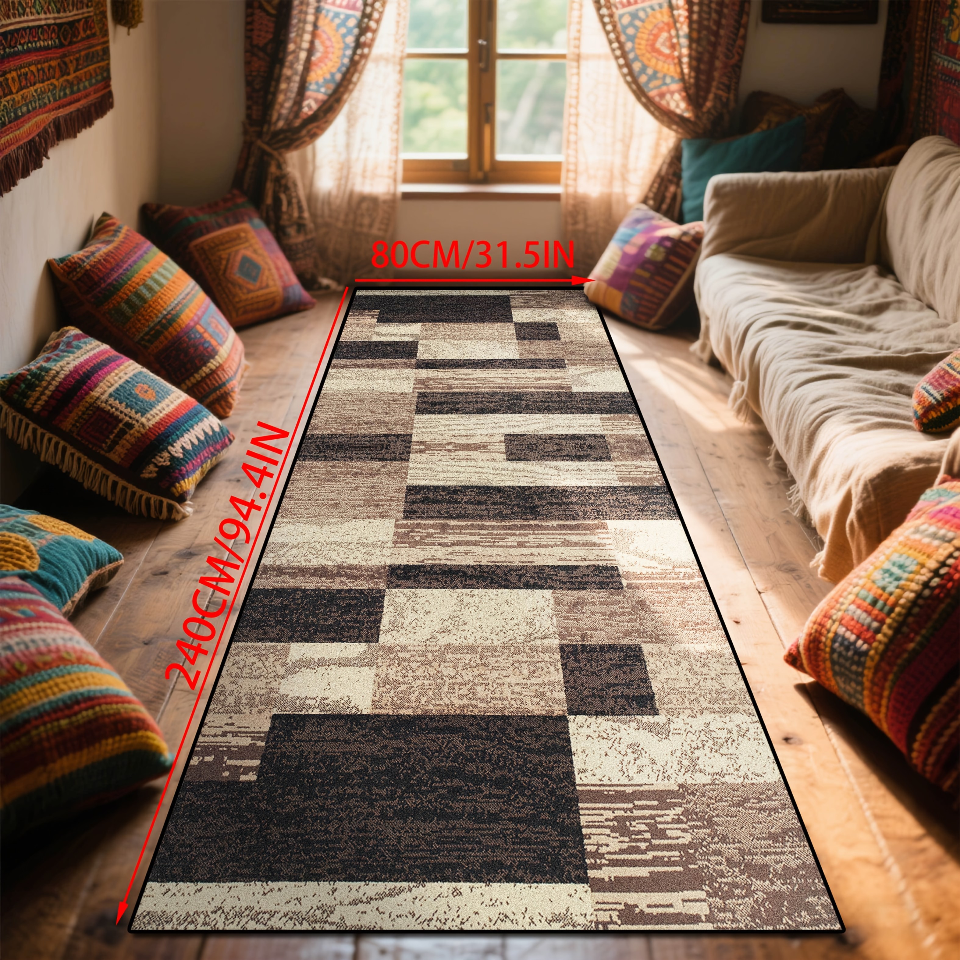 TEMU A []1pc, Vintage Distressed European Geometric Style Non-slip Long Area Rug For , A Chic And Luxurious Carpet For Living Rooms And , Washable