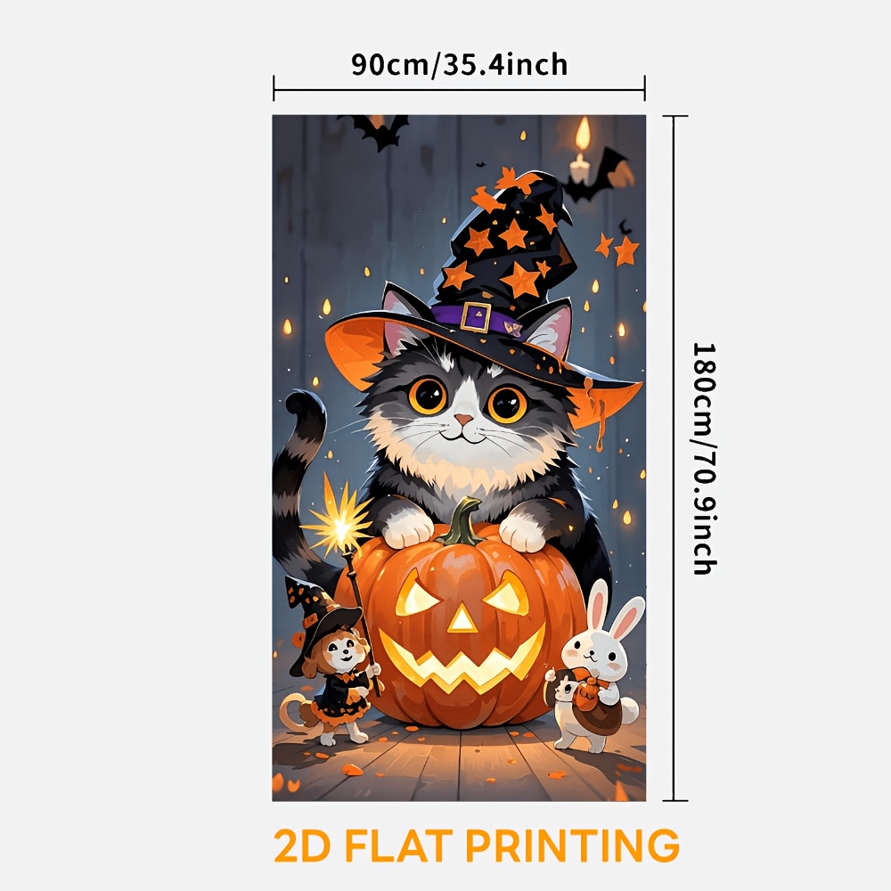 TEMU 2d Flat, 2d Door Banner 2d Flat, 2d Door Banner 2d Flat Door Banner, Halloween Party Banner - 35x70 Inch Polyester Door Banner, Featuring Cute