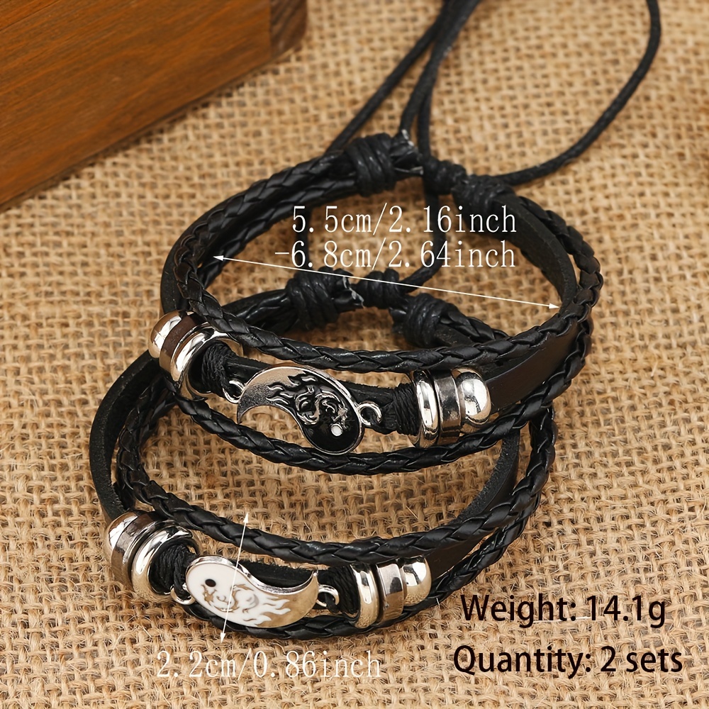 2pcs Retro Literary Style Handwoven Faux Leather Bracelets