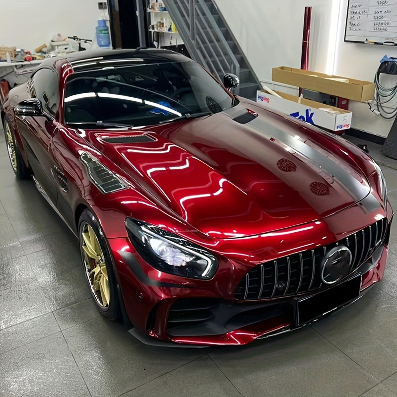 

Dragon Blood Red Metallic Vinyl Wrap - High Gloss, Weather-resistant Pvc Film For Cars & Motorcycles, Easy Apply Air Release Decals