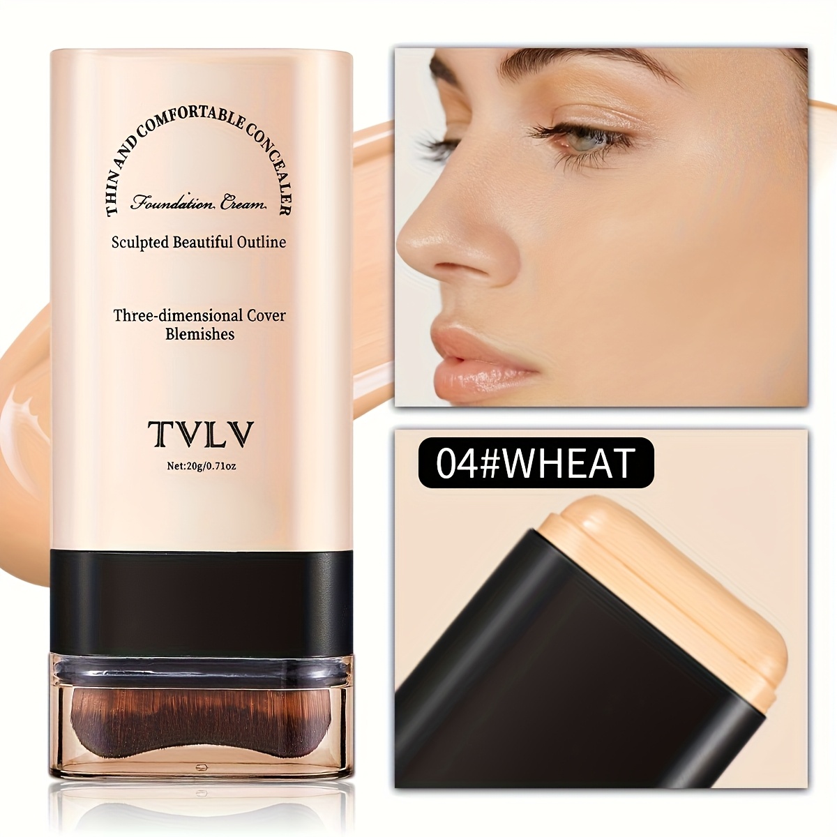 TEMU Full Coverage Perfect Foundation, Matte Foundation Stick - Makeup Stick With Built-in Foundation Brush, Full Face Coverage Concealer, Long