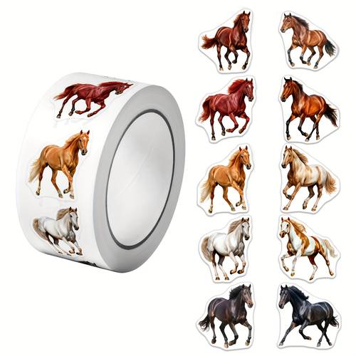 1roll 500pcs different type horse horse race pattern decoration label sticker 10 designs decals 2 5cm 1 0sticker label gift decoration art sticker label suitable for packaging gift sealing stickers holiday gift decorations computers