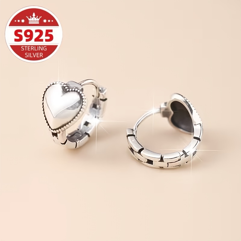 TEMU S925 Pure Silvery Women's Earrings, New Retro Heart-shaped Women's Earrings, Fashionable And Elegant, Suitable For Daily Wear, Christmas, New