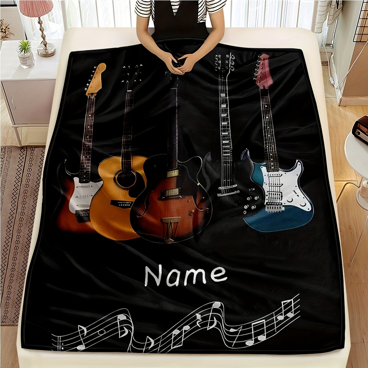 

Custom Guitar Print Flannel Throw Blanket - Soft, Warm & Lightweight | Bedroom, Dorms, Cars, Outdoors, Pets, Sofas, Travel, Office, Camping | & Easy To Clean