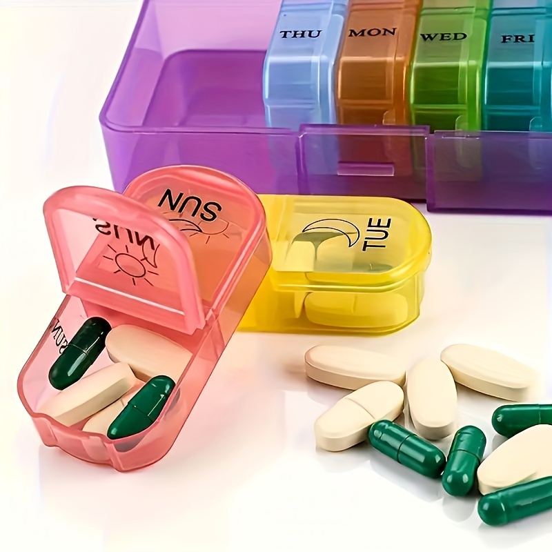 

7pcs/set Pill Storage Box For 7 Days, 2 Times A Day, Travel Essential With Transparent Lid, And Supplies For Replenishing In The