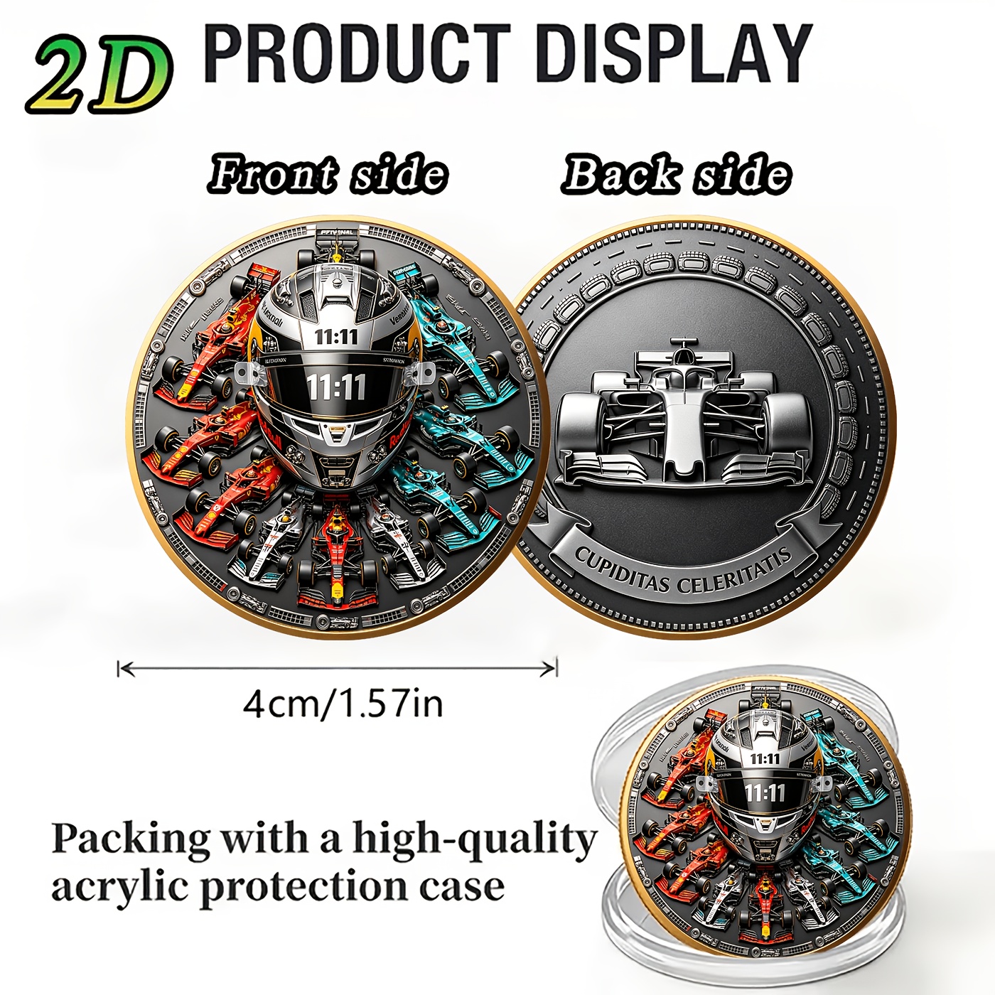 TEMU 2d, Racing Double-sided Commemorative Coin, Suitable For Racing Fans' Holiday Gifts, Metallic Texture With Cool And Edgy Style, Craft Collection