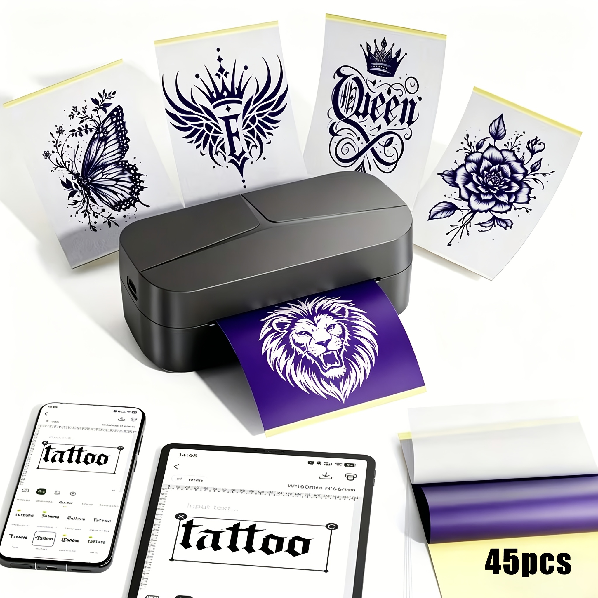 Image of 45 Sheets Tattoo Transfer Paper In A4 Size Tattoo Stencil Paper - Compatible With Mo8f, Tp81, P90, Pino And Other Tattoo Printers, Easy To Transfer, Suitable For Professional And Personal Use