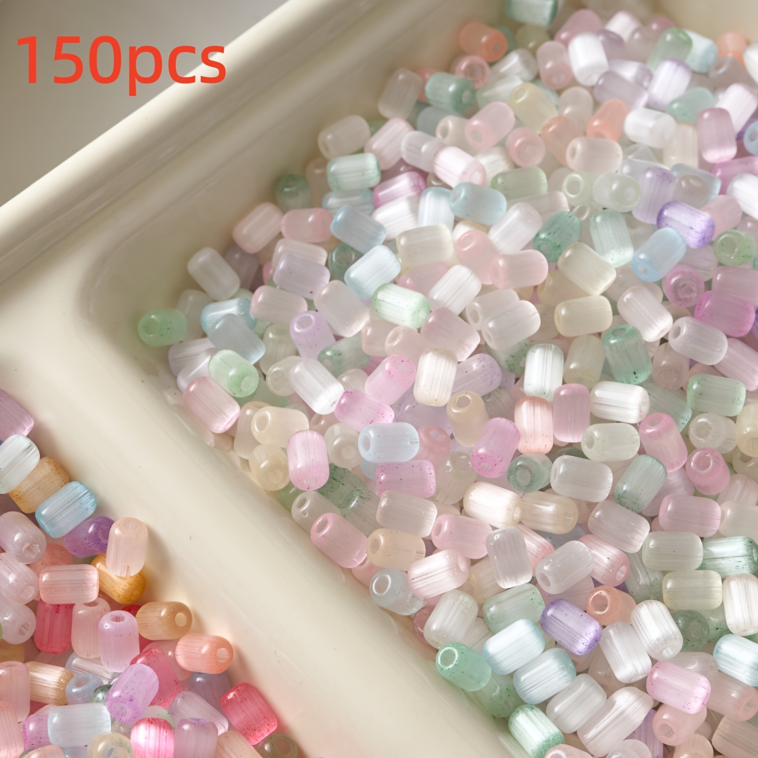 TEMU Nouvelles perles en verre brossé œil de chat multicolores 4X6 mm, 150 pièces par paquet, couleurs aléatoires, assortiment de couleurs , idéales