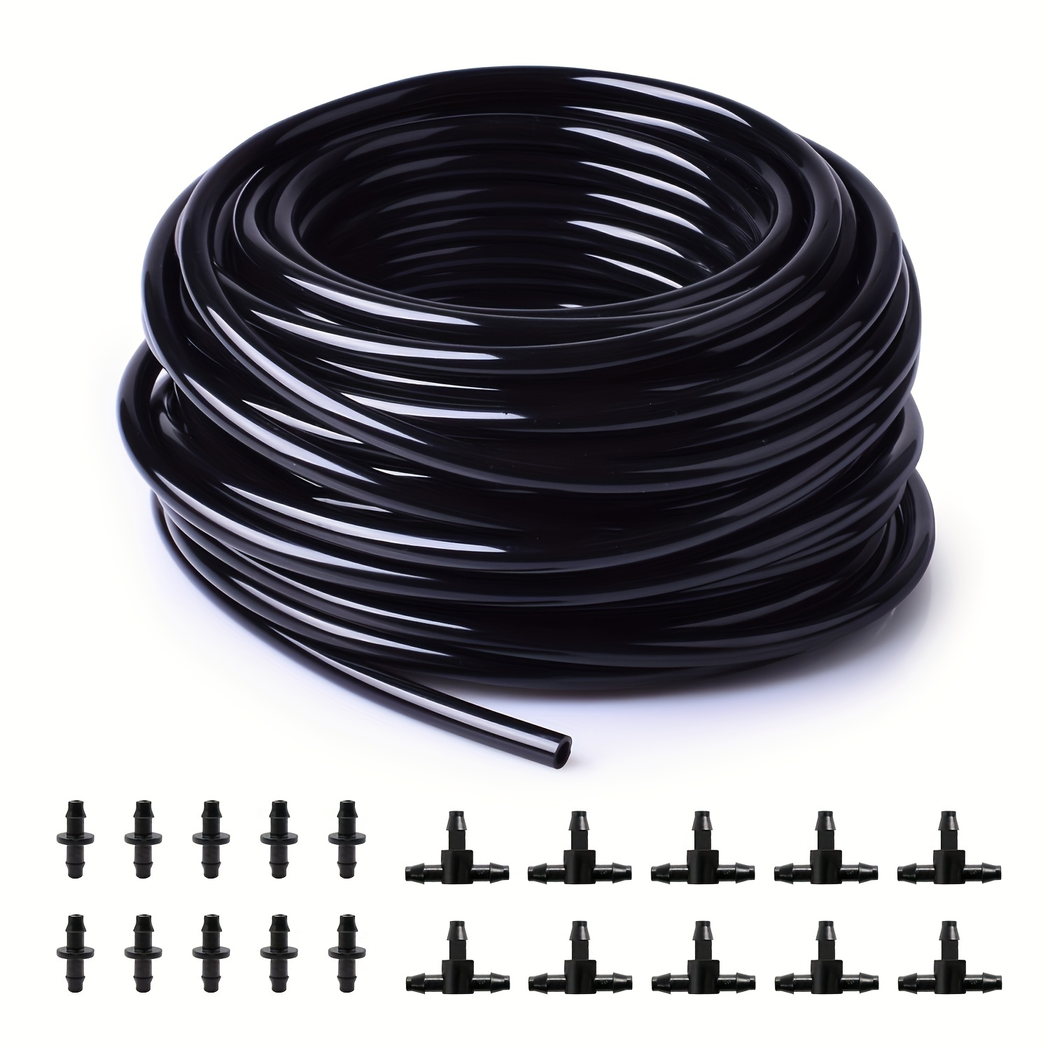 Image of 50 Feet Of 1/4 Inch Drip Irrigation Tubing, A Blank Dispensing Pipe For Garden Watering Systems, Complete With 20 Drip Irrigation Components