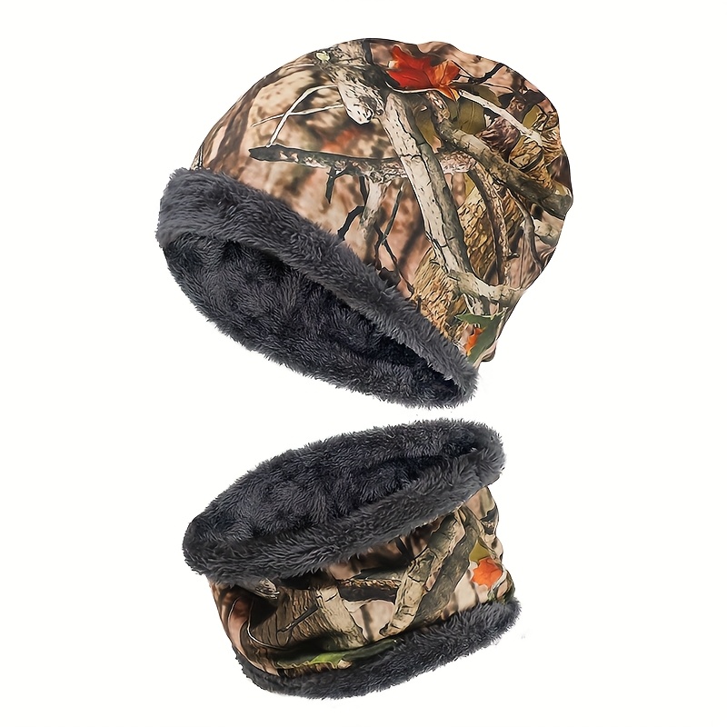 Image of 2pcs Set Camouflage Men's Winter Warm Breathable Fashion Hat Camouflage Elastic Hat