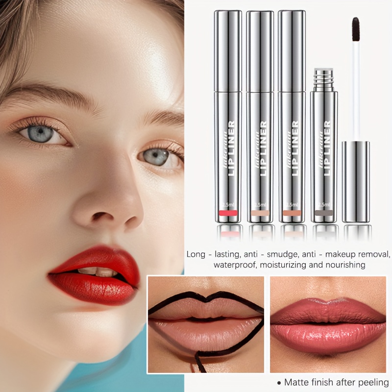 4-Color Matte Lip Liner, Long-lasting Color, Smudge-proof Lip Tattoo, Waterproof and Sweatproof, Moisturizing Nourishment, Fade-resistant, Cup-friendly, Suitable for All Light Beige Tones, Can be Combined with Lipstick or Lip Gloss, Creates Various Lip Looks, Mother's Day Gift