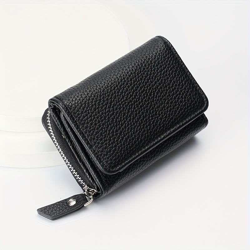 Image of Women's Short Wallet, Casual Lightweight Zippered Mini Multifunctional Coin Purse With Soft Textured Card Holder In Lychee