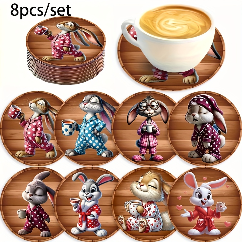 8pcs Bunny-themed Wood Coasters - Cute Shaped Drink Holders, -resistant & Non-slip Table Protectors Suitable For, Cafés, Restaurants - Unique Gift For Adults (christmas,)